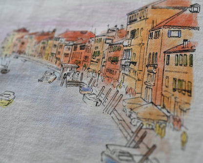 close up high-quality hand drawn original t-shirt design featuring a stunning photo from Venice