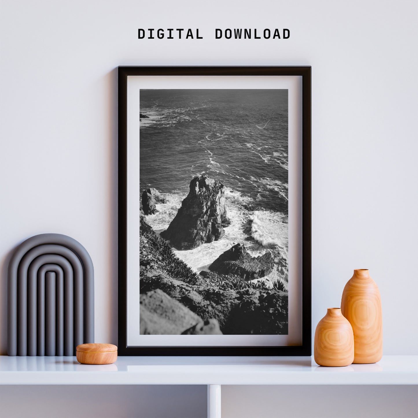 Black And White Ocean Sintra Landscape, Digital Download Photography