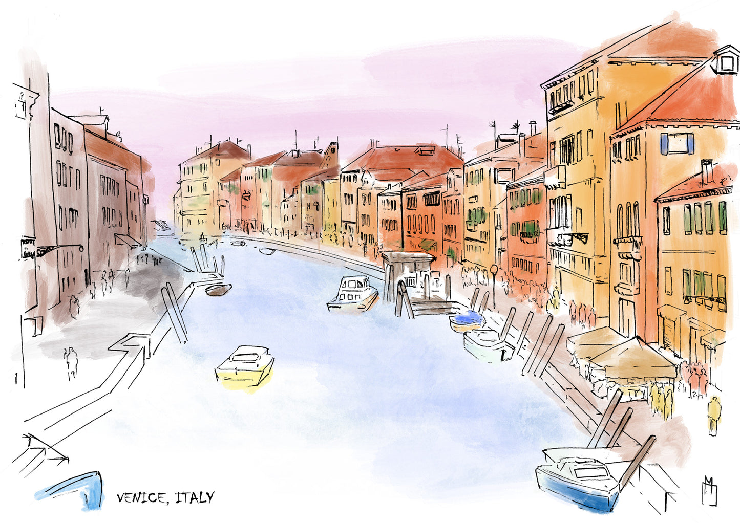 hand drawn illustration design featuring a stunning photo from Venice